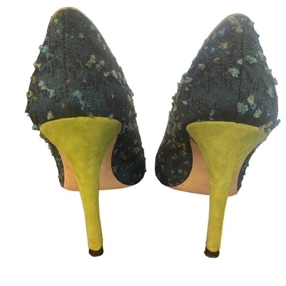 Butter green suede blue fabric peep toe heels Size 8 - Picture 8 of 9